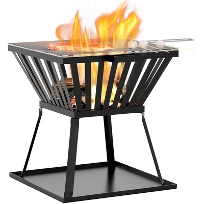 15.7 inch Outdoor Fire Pit Trapezoid Metal Wood Burning Firepit Stove for Backyard, Patio, Garden