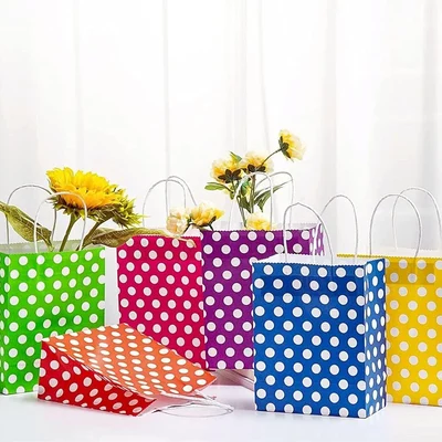 24 Pcs, 8x12 Inch Designer Multicolor Paper Goodie Bags Bags for Packaging