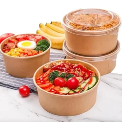 350ml Tall Brown Kraft Paper Tubs with Transparent PET Lid(Pack-25 pcs)