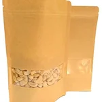 750 gm,18 x26 cm 135 Micron Kraft Paper Standup Pouch with Transparent Window for Dry Fruits, Snacks Packaging