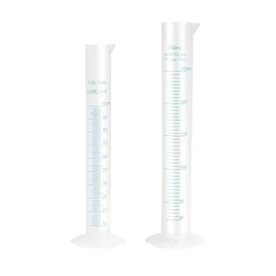 Bello 100ml & 250ml Scientific Measuring Cylinder with Hexagonal Base & Blue Printed Graduation, 2pcs & Polypropylene Body