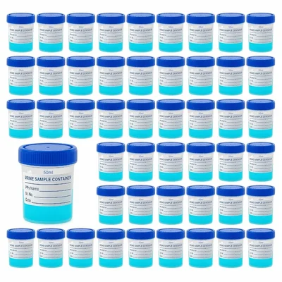 Bello 100pcs X 50ml Urine Sample Sterile Container with Lid and ID Label for Lab Testing