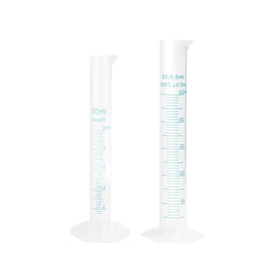 Bello 10ml & 50ml Scientific Measuring Cylinder with Hexagonal Base & Blue Printed Graduation, 2pcs & Polypropylene Body