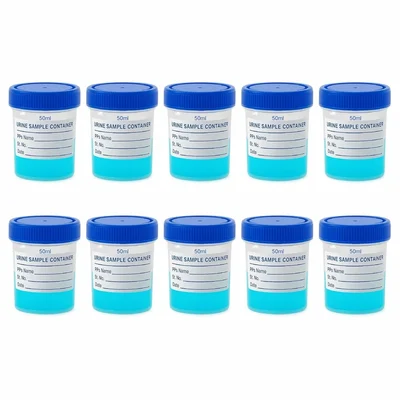 Bello 10pcs Polypropylene Urine Sample Bottles of 50ml with Lids for Nursing, Hospitals, Medical College