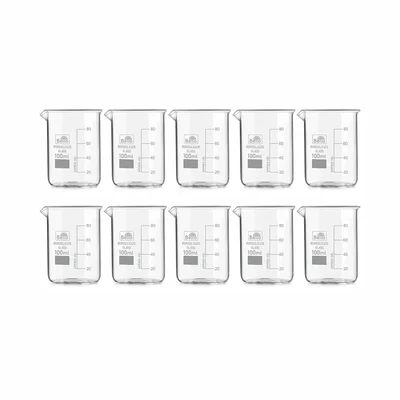 Bello 10pcs x 100ml Borosilicate 3.3 Glass Beakers with Graduation Marks for Laboratory