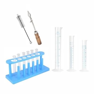 Bello 12 Lab Products- 50ml,100ml, 250ml Cylinder, Stand, Holder & Cleaning Brush, 6pcs Test Tube 15X125mm