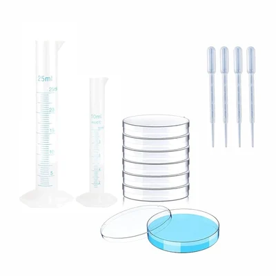 Bello 13pcs Set Polypropylene Cylinder 10ml, 25ml & 7pcs x 50mm Petri Dish, Dropper 3ml x 4pcs Set