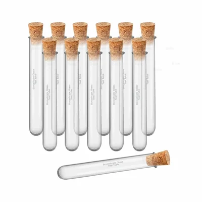 Bello 15mm X 125mm Borosilicate Glass Test Tube with Wooden Cork Stoppers - Set of 24 (12 pcs Test Tube, 12 pcs Cork)