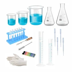 Bello 23 Items Combo (Beakers, Conical Flask, Test Tube, Stand, Brush, Dropper, PH Paper, Gloves & Measuring Cylinder)