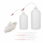 Bello 250ml & 500ml Polypropylene Wash Bottle, Screw Cap with Flexible Tube, 3ml x 4pcs Dropper, Gloves Set