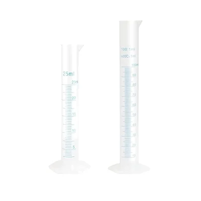 Bello 25ml & 100ml Scientific Measuring Cylinder with Hexagonal Base & Blue Printed Graduation, 2pcs & Polypropylene Body