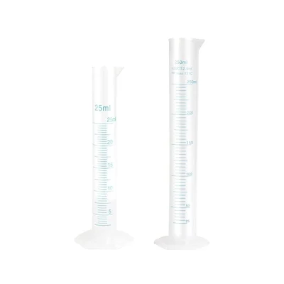 Bello 25ml & 250ml Scientific Measuring Cylinder with Hexagonal Base & Blue Printed Graduation, 2pcs & Polypropylene Body