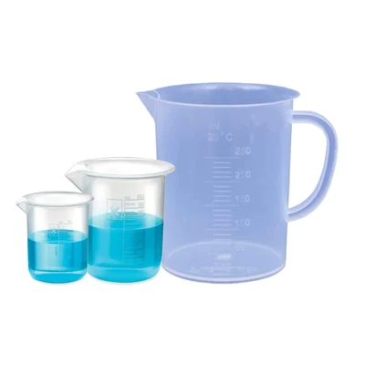 Bello 25ml and 100ml Polypropylene Beakers with Graduation Marks and 250ml Measuring Jug Set for Laboratory