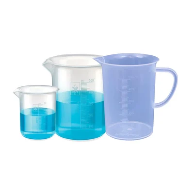 Bello 25ml and 500ml Polypropylene Beakers with Graduation Marks and 500ml Measuring Jug Set for Laboratory