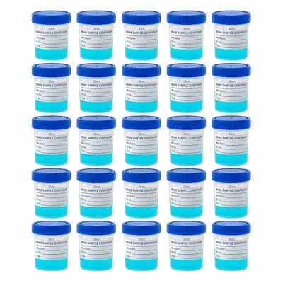 Bello 25pcs Polypropylene Urine Sample Bottles of 30ml with Lids for Nursing, Hospitals, Medical College