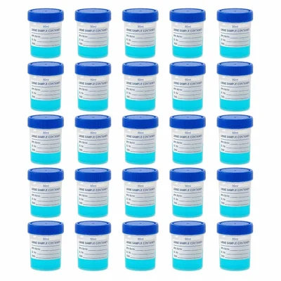 Bello 25pcs Polypropylene Urine Sample Bottles of 50ml with Lids for Nursing, Hospitals, Medical College