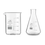 Bello 2pcs, 1000 ml Beaker and 100 ml Conical Flask with Graduation Marks, Borosilicate 3.3 Glass