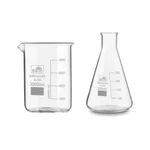 Bello 2pcs, 1000 ml Beaker and 250 ml Conical Flask with Graduation Marks, Borosilicate 3.3 Glass