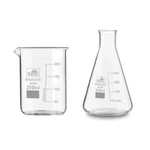 Bello 2pcs Borosilicate 3.3 Glass 250 ml Beaker and 500 ml Conical Flask with Graduation Marks