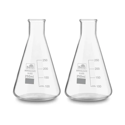 Bello 2pcs Borosilicate 3.3 Glass 250ml Conical Flask with Graduation Marks for Laboratory