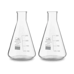 Bello 2pcs Borosilicate 3.3 Glass 250ml Conical Flask with Graduation Marks for Laboratory