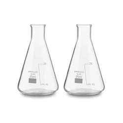 Bello 2pcs Borosilicate 3.3 Glass 25ml Conical Flask with Graduation Marks for School, Collage, Laboratory