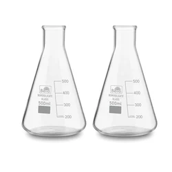 Bello 2pcs Borosilicate 3.3 Glass 500ml Conical Flask with Graduation Marks for Laboratory