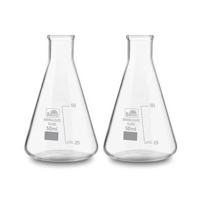 Bello 2pcs Borosilicate 3.3 Glass 50ml Conical Flask with Graduation Marks for Laboratory