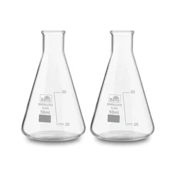 Bello 2pcs Borosilicate 3.3 Glass 50ml Conical Flask with Graduation Marks for Laboratory