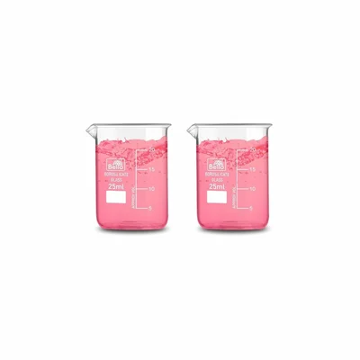 Bello 2pcs Borosilicate 3.3 Glass Beaker 25 ml with Graduation Marks for Laboratory