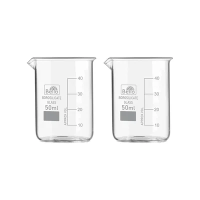 Bello 2pcs Borosilicate 3.3 Glass Beaker with Graduation Marks, 50ml Capacity for Laboratory