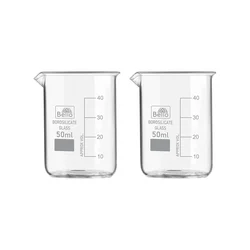 Bello 2pcs Borosilicate 3.3 Glass Beaker with Graduation Marks, 50ml Capacity for Laboratory