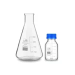 Bello 2pcs Borosilicate Glass 250ml Conical Flask & 25ml Reagent Bottle with Blue Screw Cap