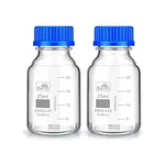Bello 2pcs Borosilicate Glass Wide Mouth Reagent Bottle 25ml with Leak Proof Blue Screw Cap