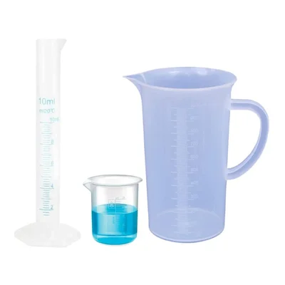 Bello 3pcs Set Polypropylene Measuring 10ml Cylinder, 25ml Beaker & 1000ml Jug Set for School Laboratory