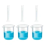 Bello 3pcs x 100ml Measuring Cylinder & 3pcs x 25ml Measuring Beaker with Blue Printed Graduation, Polypropylene Material