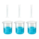 Bello 3pcs x 100ml Measuring Cylinder & 3pcs x 500ml Measuring Beaker with Blue Printed Graduation, Polypropylene Material