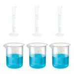 Bello 3pcs x 10ml Measuring Cylinder & 3pcs x 50ml Measuring Beaker with Blue Printed Graduation, Polypropylene Material