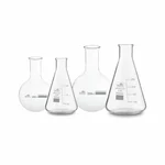 Bello 4pcs (100ml & 250ml) Borosilicate Glass Long Neck Boiling Flask with Round Bottom & Conical Flask