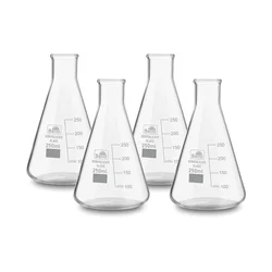 Bello 4pcs 250 ml Borosilicate 3.3 Glass Conical Flask with Graduation Marks for Laboratory Usage