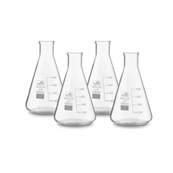 Bello 4pcs Borosilicate 3.3 Glass 500ml Conical Flask with Graduation Marks for Laboratory