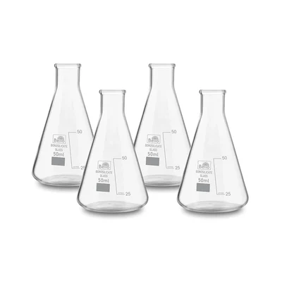 Bello 4pcs Borosilicate 3.3 Glass 50ml Conical Flask with Graduation Marks for Laboratory