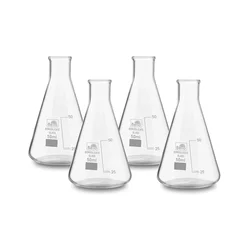 Bello 4pcs Borosilicate 3.3 Glass 50ml Conical Flask with Graduation Marks for Laboratory