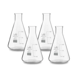 Bello 4pcs Borosilicate 3.3 Glass Conical Flask 100 ml with Graduation Marks for School, Collage, Laboratory