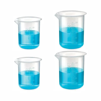Bello 4pcs Polypropylene Transparent Beakers with Graduation Marks 2pcs x 250ml, 2pcs x 500ml for Laboratory