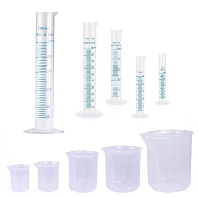 Bello 5 Sizes Polypropylene Cylinder 10ml, 25ml,50ml,100ml, 250ml and Beaker 50ml,100ml, 250ml, 500ml,1000ml