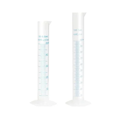Bello 50ml & 100ml Scientific Measuring Cylinder with Hexagonal Base & Blue Printed Graduation, 2pcs & Polypropylene Body