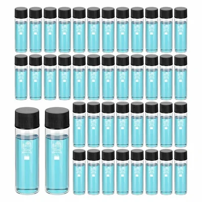 Bello 50pcs x 30ml Clear Glass Vials Culture Tube with Screw Caps & PE Stopper for Laboratory