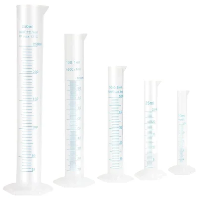 Bello 5pcs Plastic Measuring Cylinder 10ml, 25ml, 50ml, 100ml & 250ml Set for School Laboratory