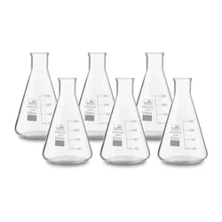 Bello 6pcs Borosilicate 3.3 Glass 250ml Conical Flask with Graduation Marks for Laboratory